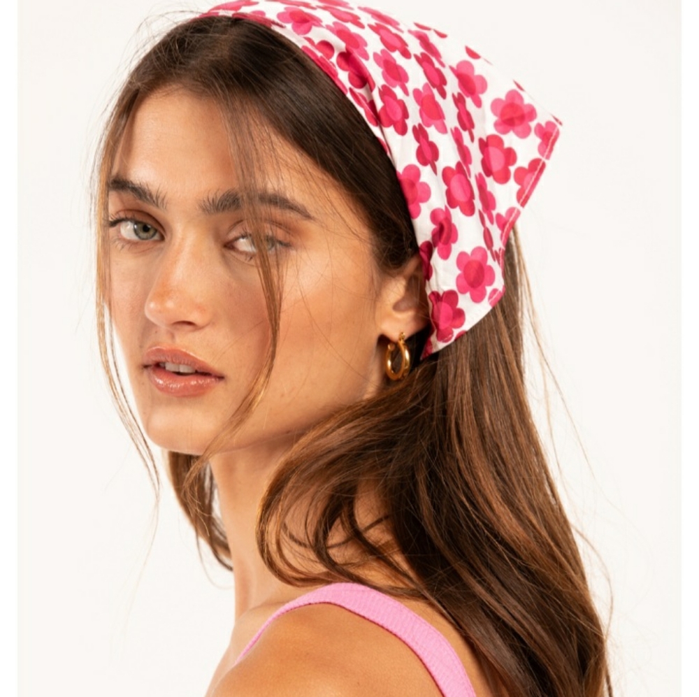 Women's Floral Hair Scarf Pink Flowers Head Bandana New